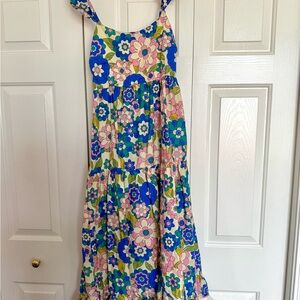 Vibrant Floral Sundress in Blue and Pink
